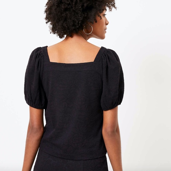 Loft FLORAL JACQUARD SQUARE NECK PUFF SLEEVE TOP - Picture 3 of 4